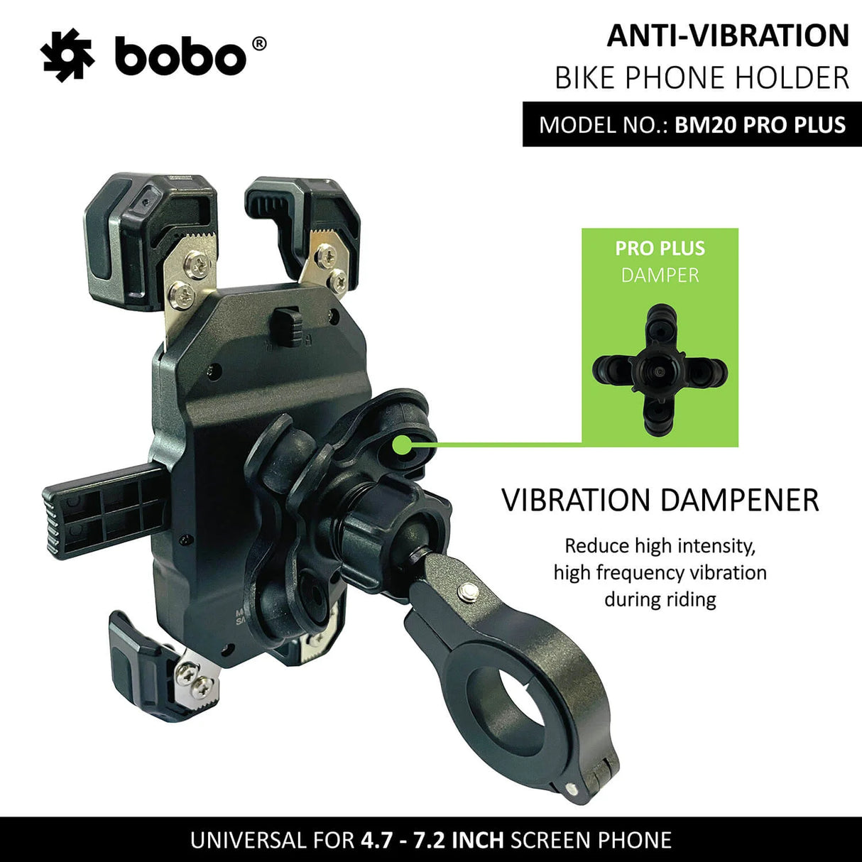 BOBO BM20 PRO PLUS Four Corners Secure Grip with PRO PLUS Vibration Damper Bike / Cycle Phone Holder Motorcycle Mobile Mount
