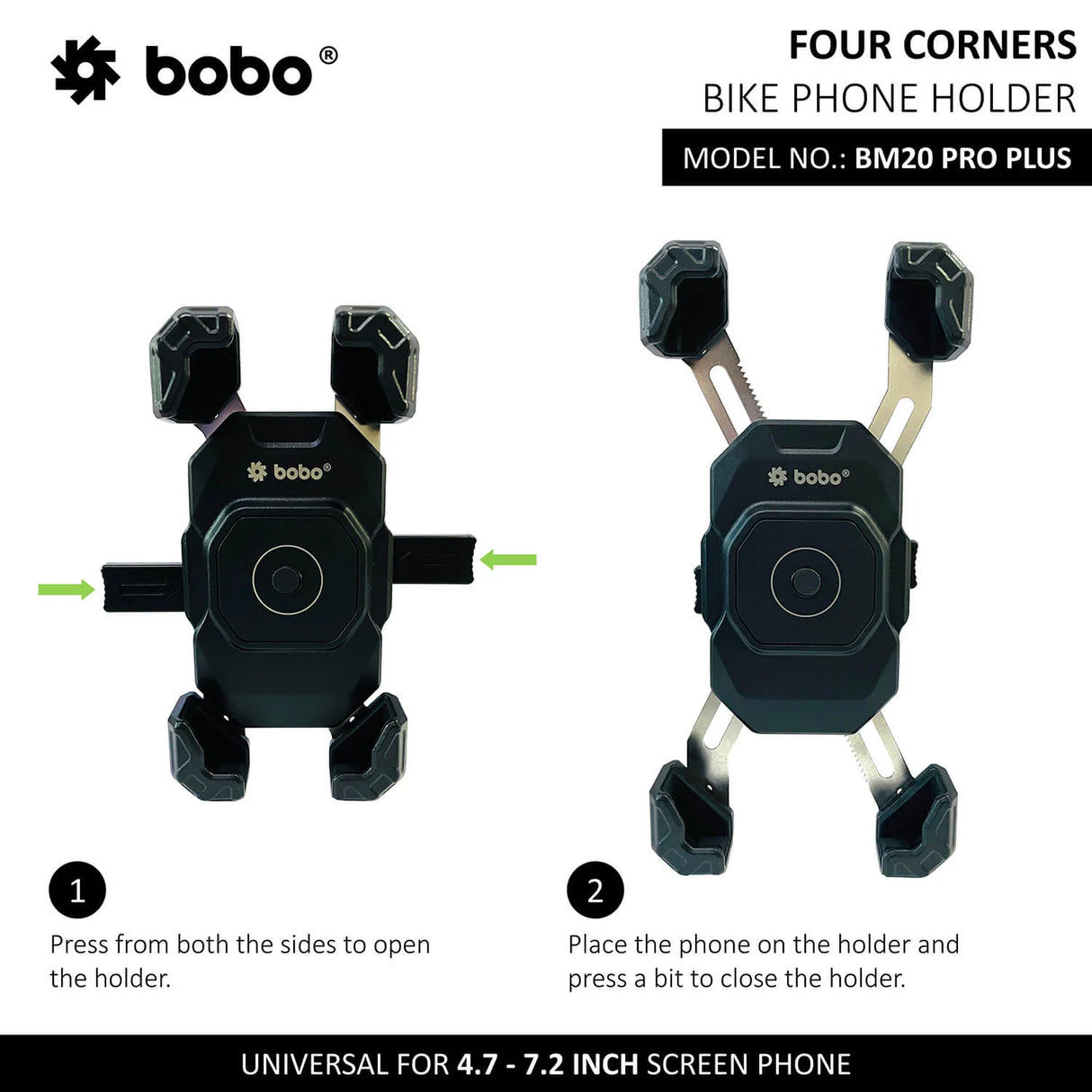 BOBO BM20 PRO PLUS Four Corners Secure Grip with PRO PLUS Vibration Damper Bike / Cycle Phone Holder Motorcycle Mobile Mount