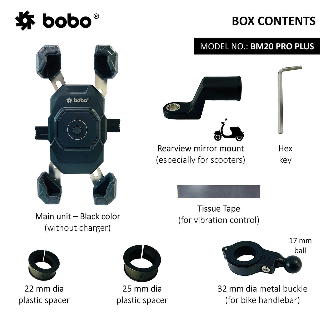 BOBO BM20 PRO PLUS Four Corners Secure Grip with PRO PLUS Vibration Damper Bike / Cycle Phone Holder Motorcycle Mobile Mount