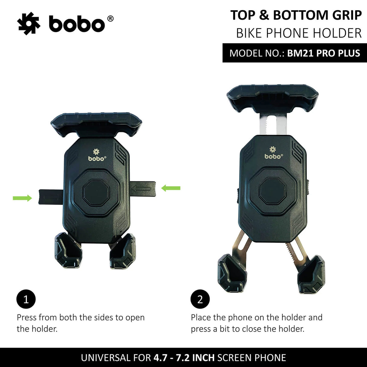 BOBO BM21 PRO PLUS Top & Bottom Corners Secure Grip with PRO PLUS Vibration Damper Bike / Cycle Phone Holder Motorcycle Mobile Mount