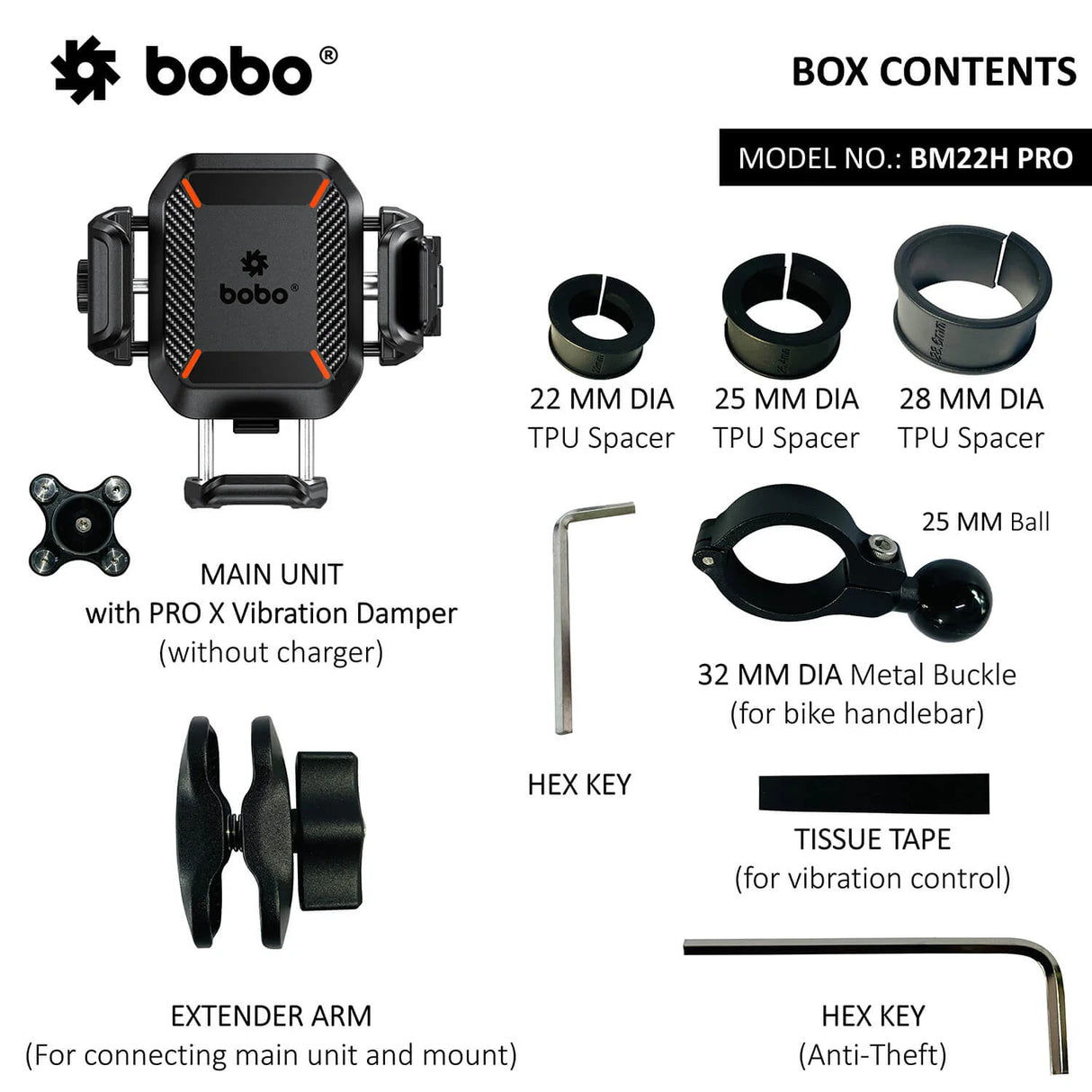 BOBO BM22H (or BM22M) PRO Handlebar (or Mirror) Mount Anti-Vibration Anti-Theft Bike / Cycle Phone Holder Motorcycle Mobile Mount