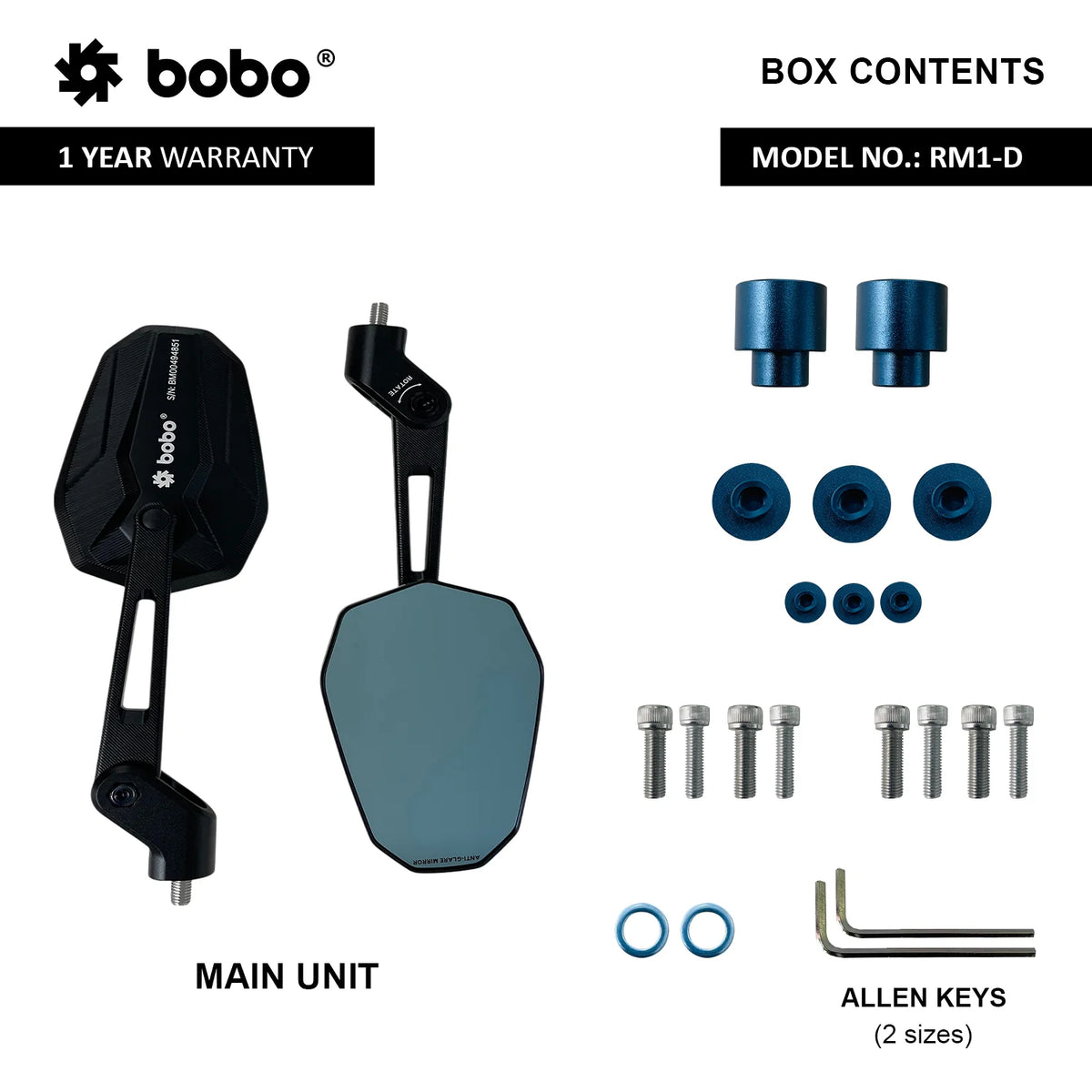 BOBO RM1-D Anti-Glare, Anti-Fog Rearview Bike Mirror