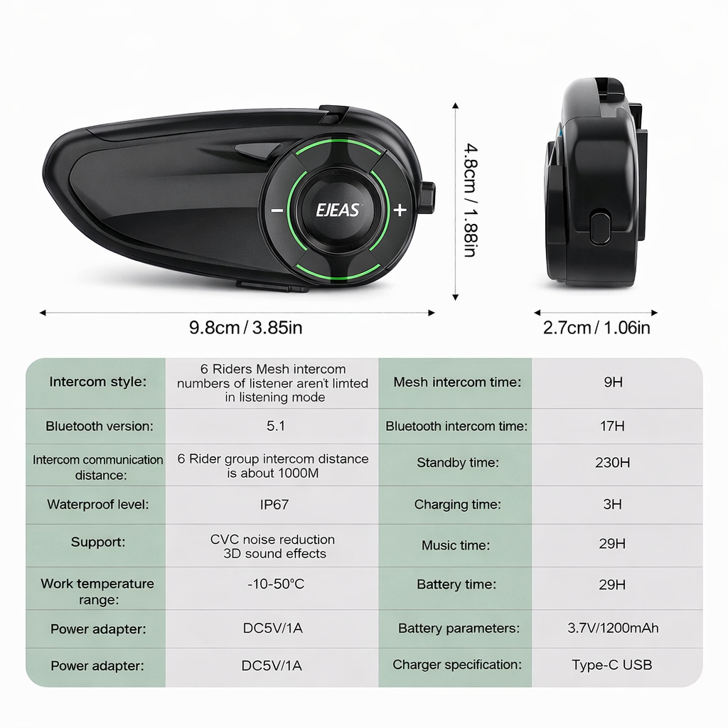 EJEAS Q8 Motorcycle Intercom System