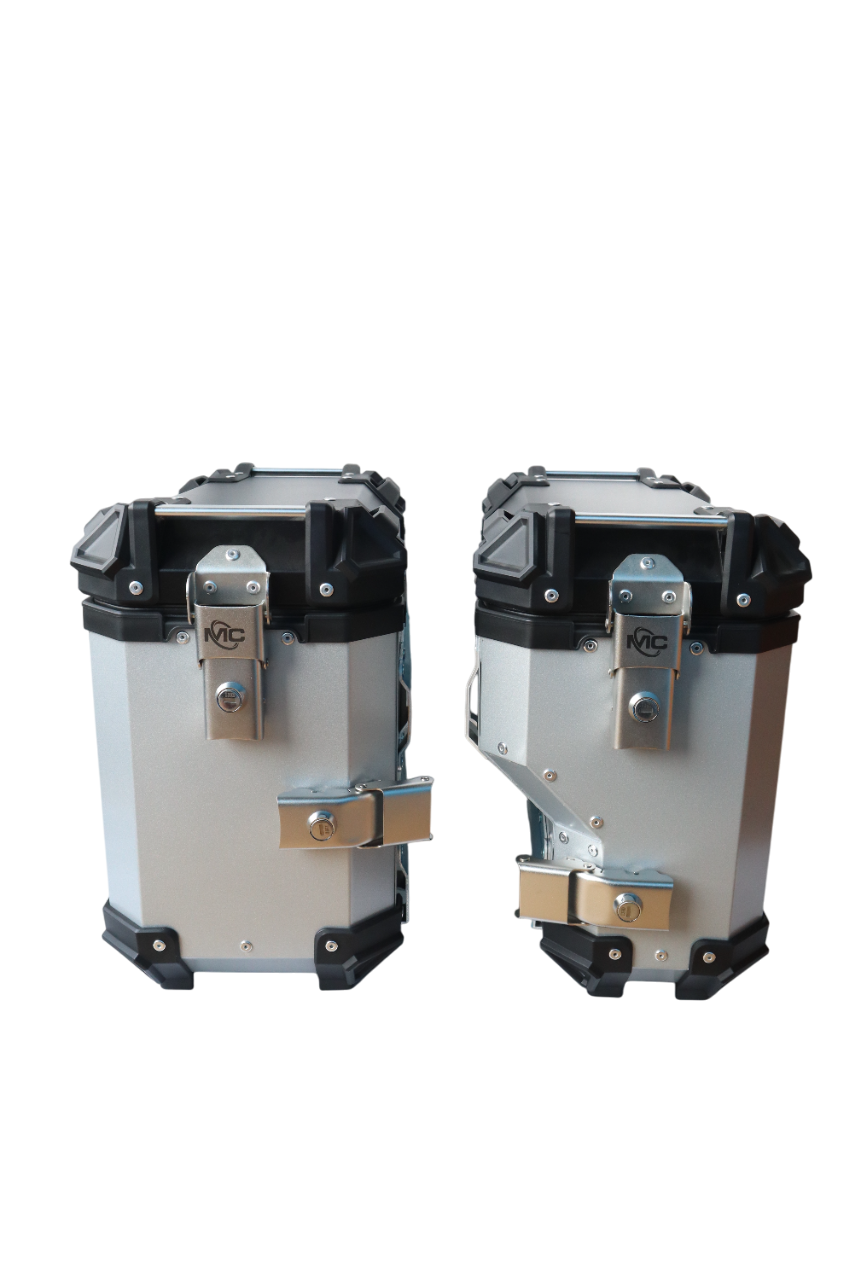Aluminium Moto Care Side Box 36 Litre Silver With Saddle Clamp