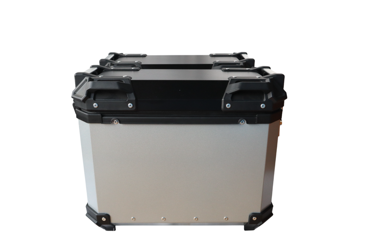 Aluminium Moto Care Side Box 36 Litre Silver With Saddle Clamp