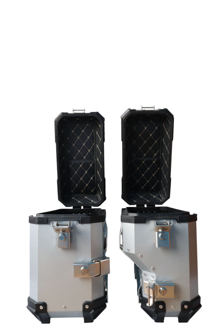 Aluminium Moto Care Side Box 36 Litre Silver With Saddle Clamp