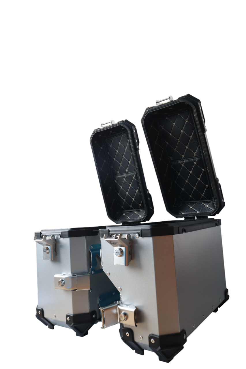 Aluminium Moto Care Side Box 36 Litre Silver With Saddle Clamp