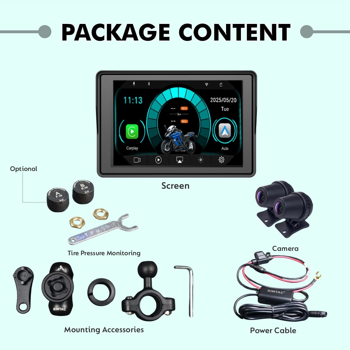 SIMTAC MOTORCYCLE GPS CARPLAY & ANDROID AUTO SYSTEM – M4D