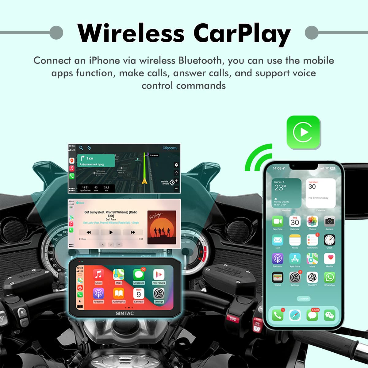 SIMTAC MOTORCYCLE GPS CARPLAY & ANDROID AUTO SYSTEM – M6DT