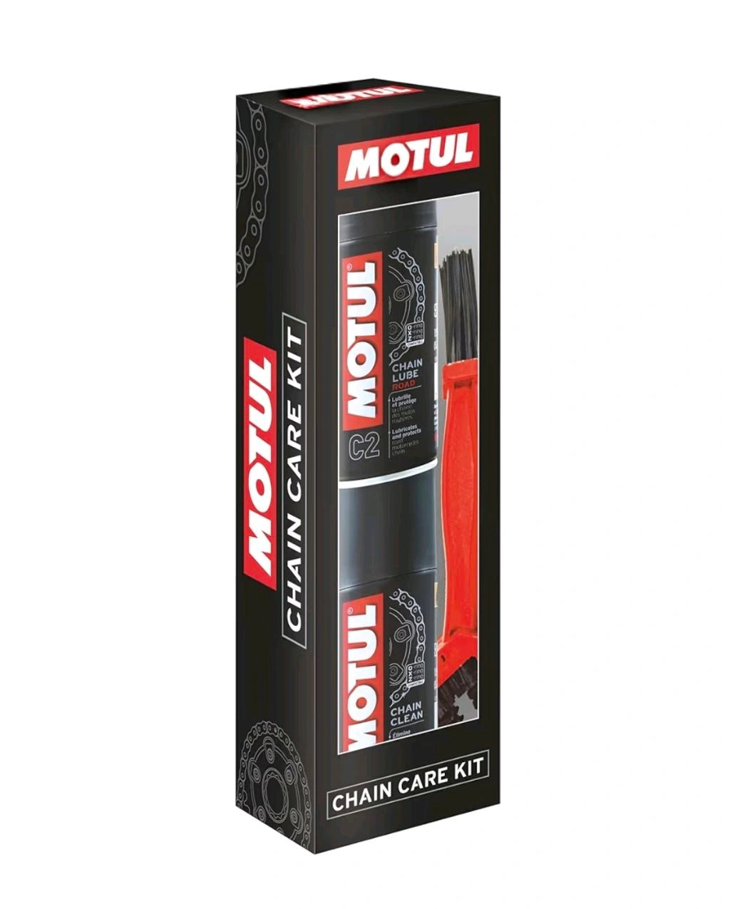 Motul Chain Care Kit — C1 & C2 COMBO 150 ml Each and Microfiber Cloth + Chain Cleaning Brush