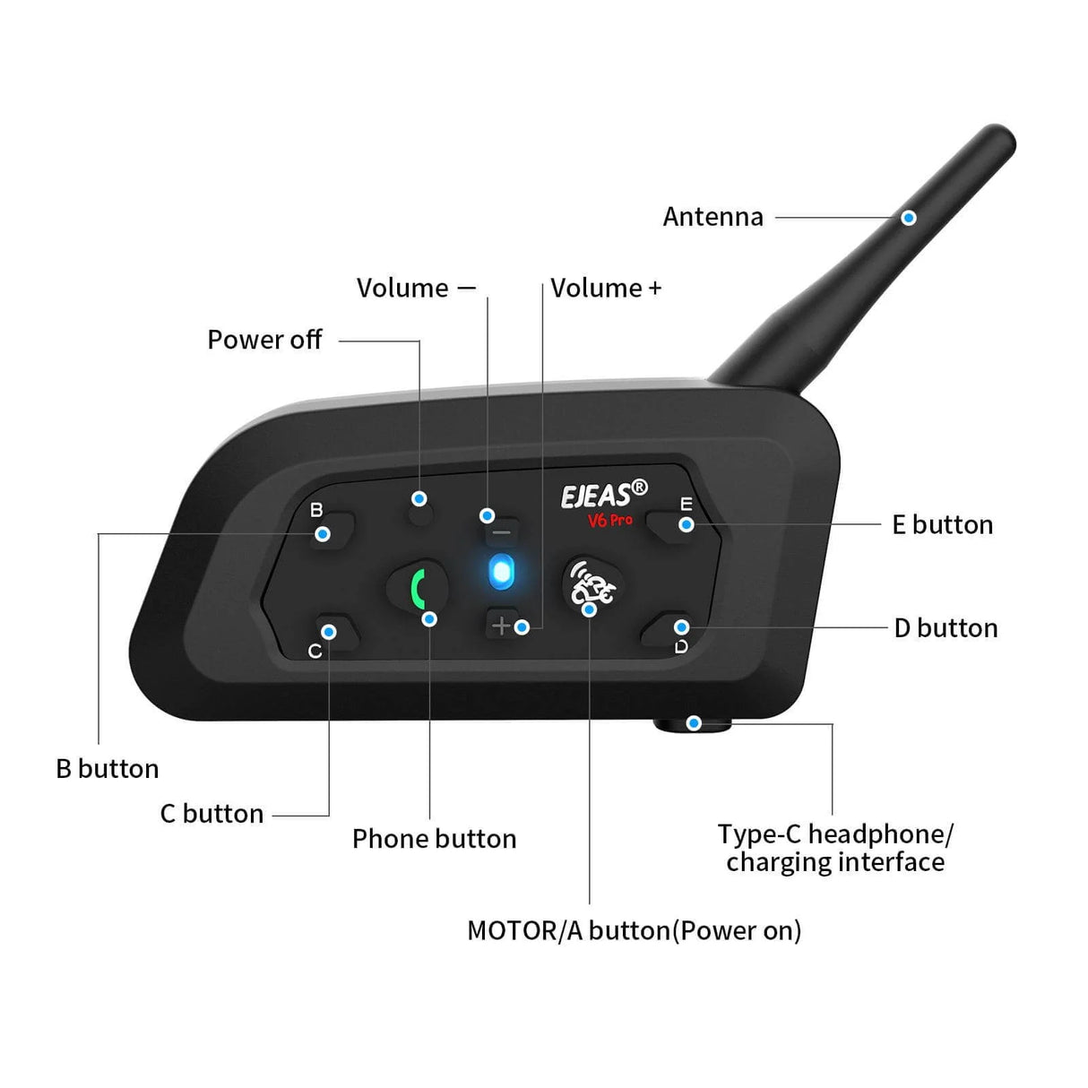 EJEAS V6 Pro Helmet Intercom Communication System
