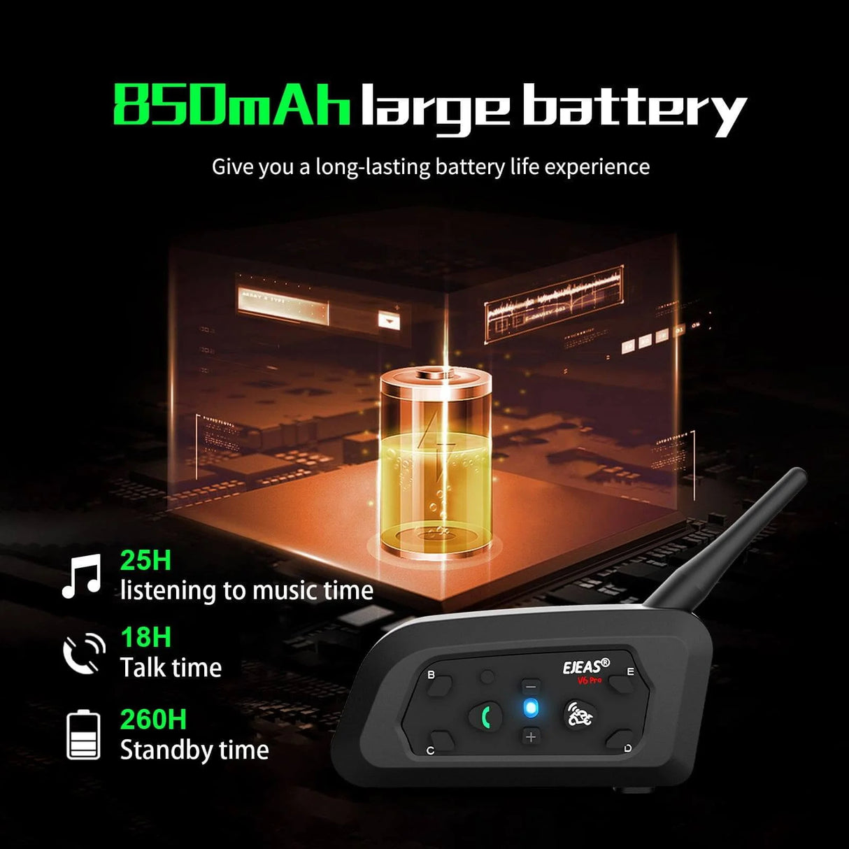 EJEAS V6 Pro Helmet Intercom Communication System