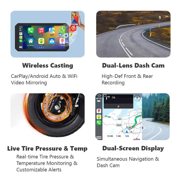 C9 Pro Max Motorcycle Front & Rear Camera with Wireless CarPlay
