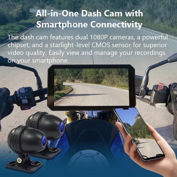 C9 Pro Max Motorcycle Front & Rear Camera with Wireless CarPlay