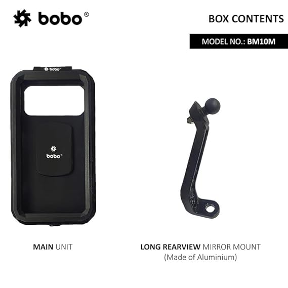 BOBO BM10M Mirror Mount Fully Waterproof Bike/Motorcycle/Scooter Mobile Phone Holder Mount, Ideal for Maps and GPS Navigation (Black)