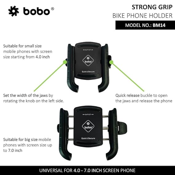 BOBO BM14 Quick Release Enhanced BM4 Waterproof BikeMotorcycleScooter Mobile Phone Holder Mount, Ideal for Maps and GPS Navigation (Black)