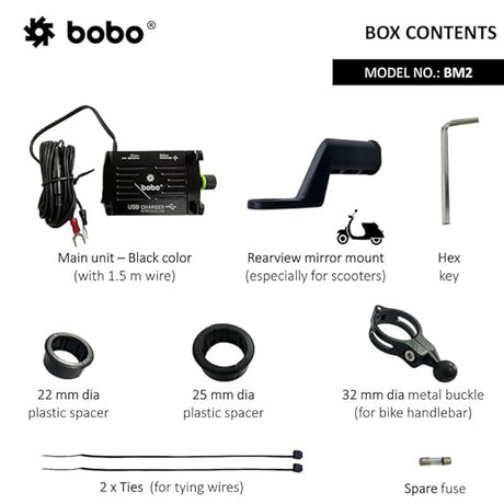 BOBO BM2 Aluminium Waterproof Bike/Motorcycle/Scooter Mobile Phone Holder Mount with 2.5A USB Charger, Ideal for Maps and GPS Navigation (Black)