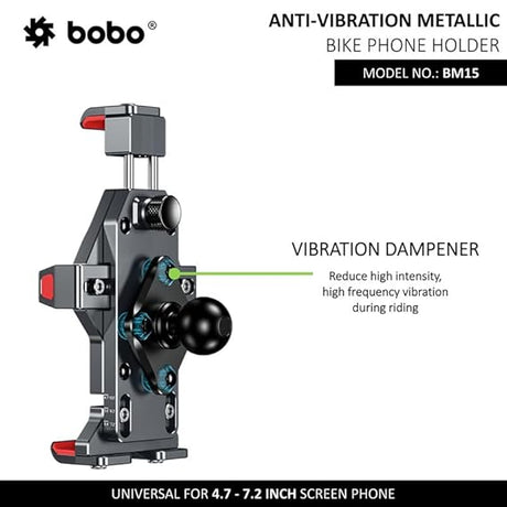 BOBO BM15 Anti-Vibration Anti-Theft Metallic Waterproof Bike/Motorcycle/Scooter Mobile Phone Holder Mount, Ideal for Maps and GPS Navigation (Black)