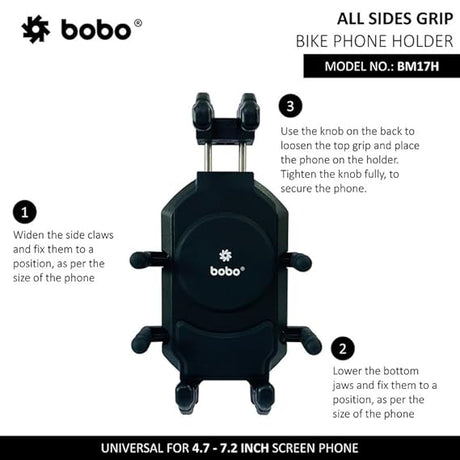 BOBO BM17H Anti-Vibration Anti-Theft Waterproof Bike/Motorcycle/Scooter Mobile Phone Holder Mount, Ideal for Maps and GPS Navigation (Black)