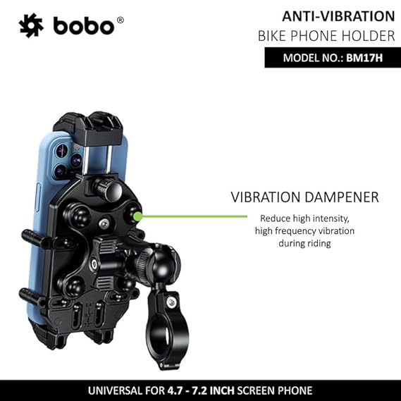 BOBO BM17H Anti-Vibration Anti-Theft Waterproof Bike/Motorcycle/Scooter Mobile Phone Holder Mount, Ideal for Maps and GPS Navigation (Black)