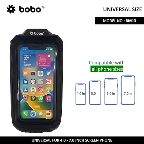 BOBO BM13 Zip Box Fully Waterproof Bike/Motorcycle/Scooter Mobile Phone Holder Mount, Ideal for Maps and GPS Navigation (Black)