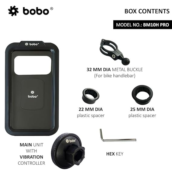 BOBO BM10H PRO Handlebar Mount with Vibration Controller, Fully Waterproof Bike/Motorcycle/Scooter Mobile Phone Holder Mount, Ideal for Maps and GPS Navigation (Black)