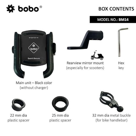 BOBO BM14 Quick Release Enhanced BM4 Waterproof BikeMotorcycleScooter Mobile Phone Holder Mount, Ideal for Maps and GPS Navigation (Black)