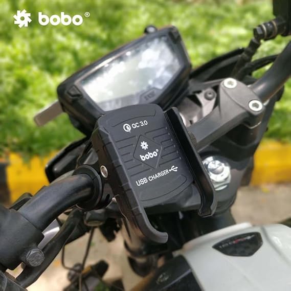 BOBO BM1 Jaw-Grip Waterproof BikeMotorcycleScooter Mobile Phone Holder Mount with Fast USB 3.0 Charger, Ideal for Maps and GPS Navigation (Black)