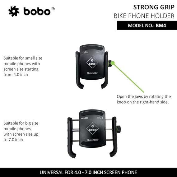 BOBO BM4 Jaw-Grip Waterproof BikeMotorcycleScooter Mobile Phone Holder Mount, Ideal for Maps and GPS Navigation (Black)