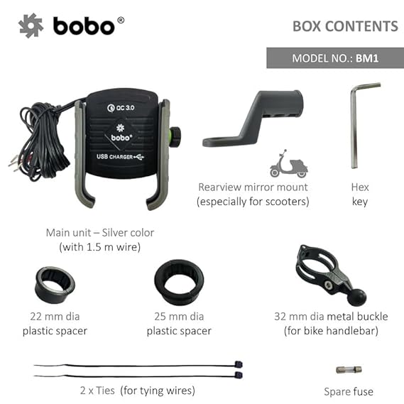 BOBO BM1 Jaw-Grip Bike Phone Holder (with fast USB 3.0 charger) Motorcycle Mobile Mount