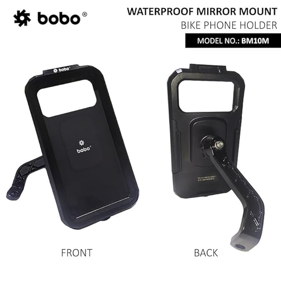 BOBO BM10M Mirror Mount Fully Waterproof Bike/Motorcycle/Scooter Mobile Phone Holder Mount, Ideal for Maps and GPS Navigation (Black)