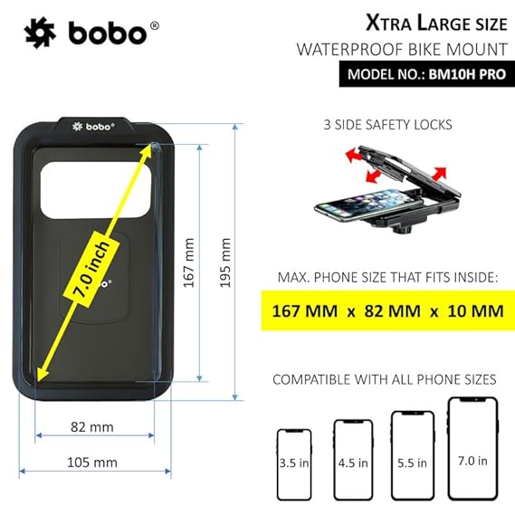 BOBO BM10H PRO Handlebar Mount with Vibration Controller, Fully Waterproof Bike/Motorcycle/Scooter Mobile Phone Holder Mount, Ideal for Maps and GPS Navigation (Black)