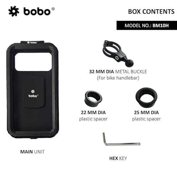 BOBO BM10H Handlebar Mount Fully Waterproof BikeMotorcycleScooter Mobile Phone Holder Mount, Ideal for Maps and GPS Navigation (Black)