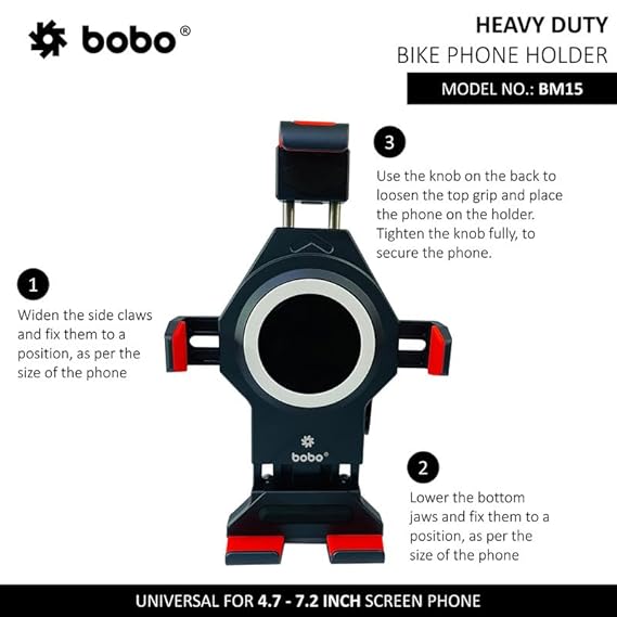 BOBO BM15 Anti-Vibration Anti-Theft Metallic Waterproof Bike/Motorcycle/Scooter Mobile Phone Holder Mount, Ideal for Maps and GPS Navigation (Black)