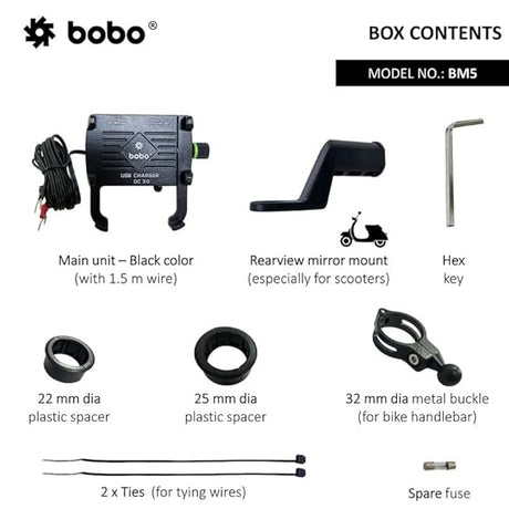 BOBO BM5 Aluminium Waterproof Bike/Motorcycle/Scooter Mobile Phone Holder Mount with Fast USB 3.0 Charger, Ideal for Maps and GPS Navigation (Black)