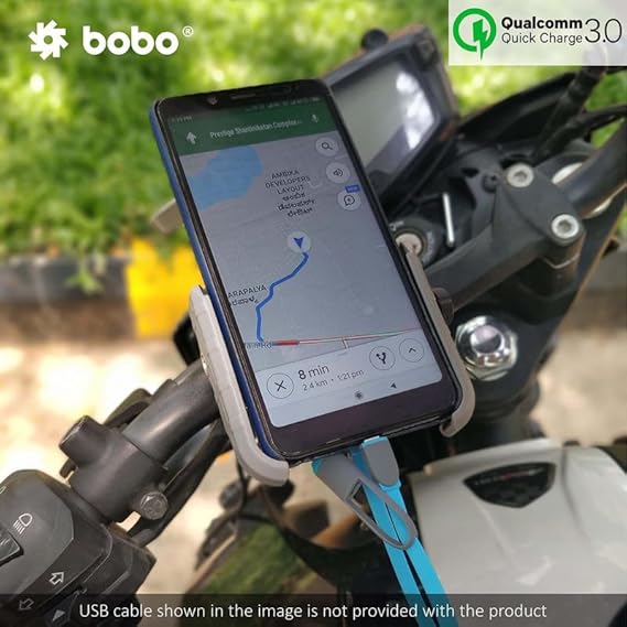 BOBO BM1 Jaw-Grip Bike Phone Holder (with fast USB 3.0 charger) Motorcycle Mobile Mount