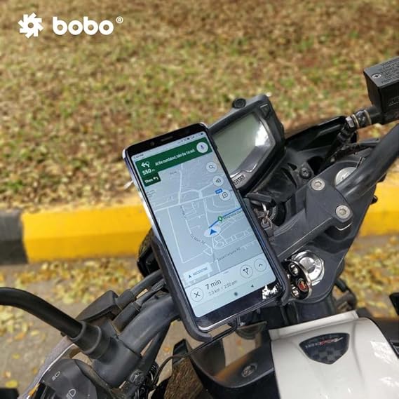 BOBO BM6 Jaw-Grip Waterproof Bike/Motorcycle/Scooter Mobile Phone Holder Mount with Fast 15W Wireless Charger, Ideal for Maps and GPS Navigation (Black)