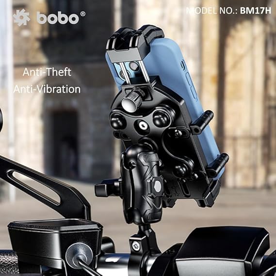 BOBO BM17H Anti-Vibration Anti-Theft Waterproof Bike/Motorcycle/Scooter Mobile Phone Holder Mount, Ideal for Maps and GPS Navigation (Black)