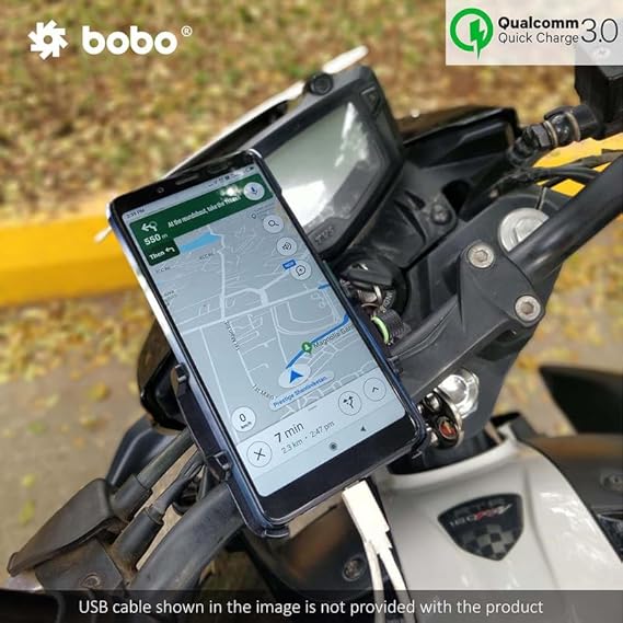 BOBO BM5 Aluminium Waterproof Bike/Motorcycle/Scooter Mobile Phone Holder Mount with Fast USB 3.0 Charger, Ideal for Maps and GPS Navigation (Black)