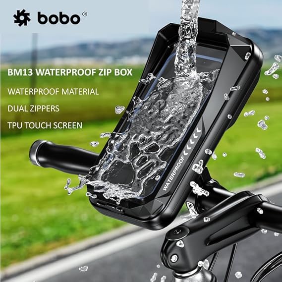 BOBO BM13 Zip Box Fully Waterproof Bike/Motorcycle/Scooter Mobile Phone Holder Mount, Ideal for Maps and GPS Navigation (Black)