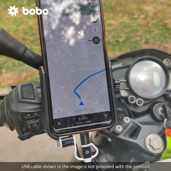 BOBO BM12 Jaw-Grip Waterproof BikeMotorcycleScooter Mobile Phone Holder Mount with Fast 15W Wireless & USB-C InputOutput Charger, Ideal for Maps and GPS Navigation (Black)