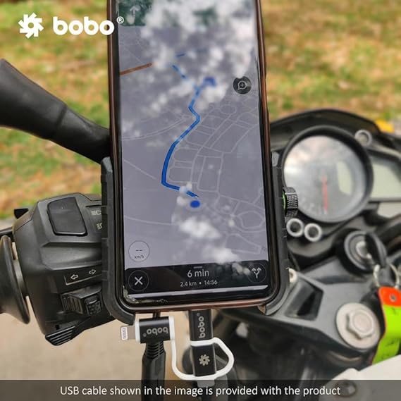 BOBO BM1 PRO Jaw-Grip Waterproof BikeMotorcycleScooter Mobile Phone Holder Mount with Fast USB 3.0 Charger, SAE Connector & Small USB Cable, Ideal for Maps and GPS Navigation (Black)