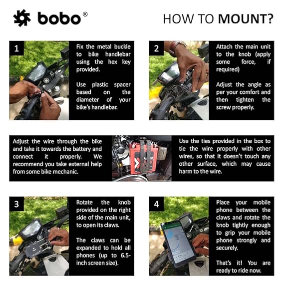 BOBO BM2 Aluminium Waterproof Bike/Motorcycle/Scooter Mobile Phone Holder Mount with 2.5A USB Charger, Ideal for Maps and GPS Navigation (Black)