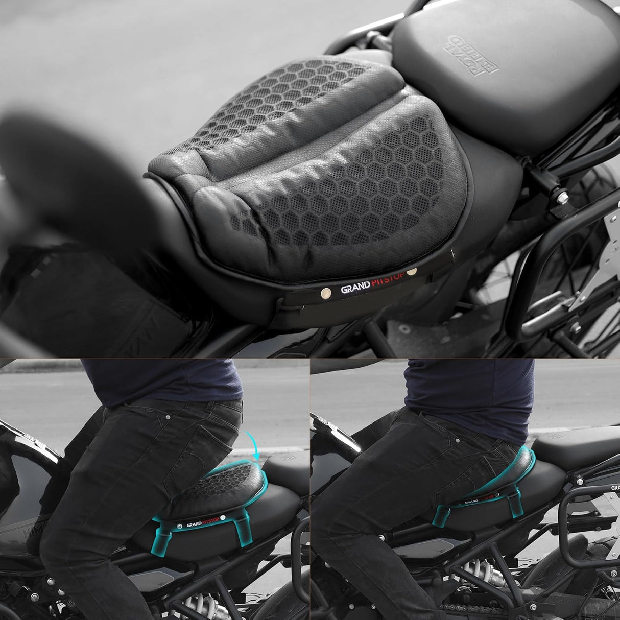 Motorcycle Honeycomb Gel Air Seat Cushion for Rider - Universal Fit & Breathable Design