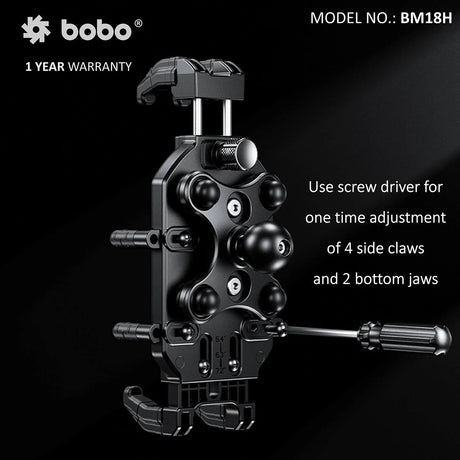 BOBO BM18H (or BM18M) PRO Handlebar (or Mirror) Anti-Vibration Bike Phone Holder (with Fast 15W Wireless Charger & USB-C Charging Module) Motorcycle Mobile Mount