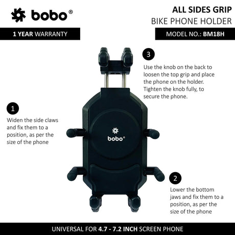 BOBO BM18H (or BM18M) PRO Handlebar (or Mirror) Anti-Vibration Bike Phone Holder (with Fast 15W Wireless Charger & USB-C Charging Module) Motorcycle Mobile Mount