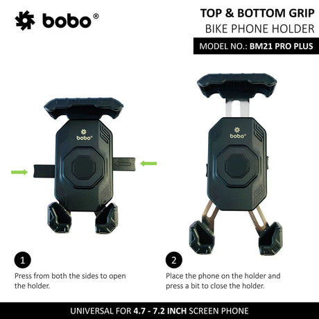 BOBO BM21 PRO PLUS Top & Bottom Corners Secure Grip with PRO PLUS Vibration Damper Bike / Cycle Phone Holder Motorcycle Mobile Mount