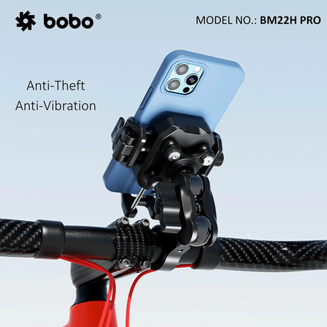 BOBO BM22H (or BM22M) PRO Handlebar (or Mirror) Mount Anti-Vibration Anti-Theft Bike / Cycle Phone Holder Motorcycle Mobile Mount