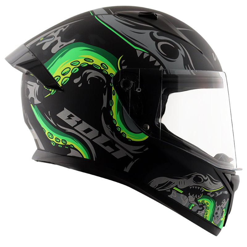 Bolt Octopus Dull Black Neon Green Helmet