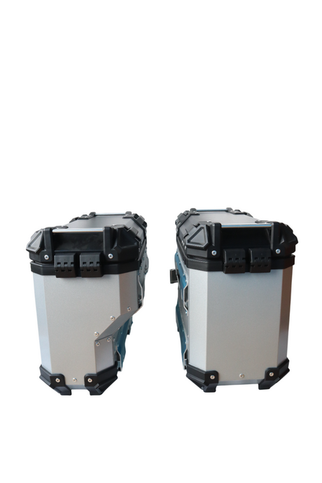 Aluminium Moto Care Side Box 36 Litre Silver With Saddle Clamp